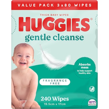 Huggies Thick Baby Wipes Fragrance Free 240 pack