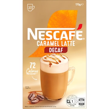 Nescafe Caramel Latte Decaf Coffee Sachets 10 pack