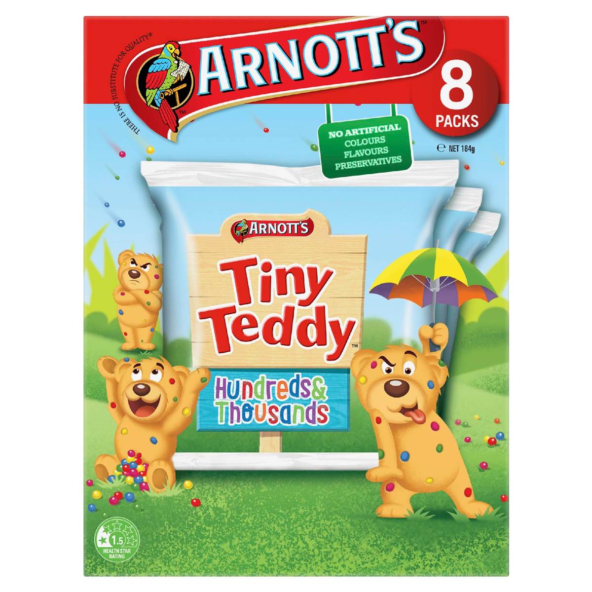 Arnott's Tiny Teddy Hundreds & Thousands Multipack Biscuits 8 pack