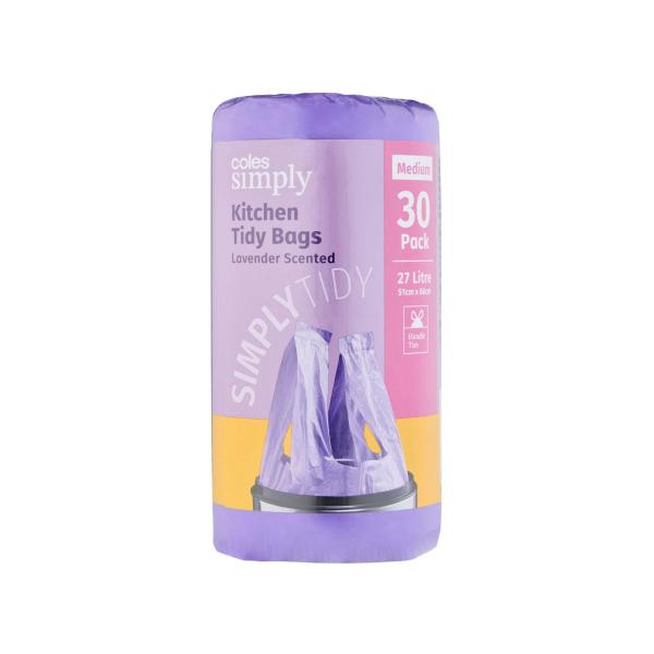 COLES SIMPLY KITCHEN TIDY BAGS LAVENDAR SCENTED MEDIUM 30 PACK