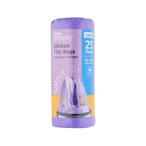 COLES SIMPLY KITCHEN TIDY BAGS LAVENDAR SCENTED LARGE 25 PACK