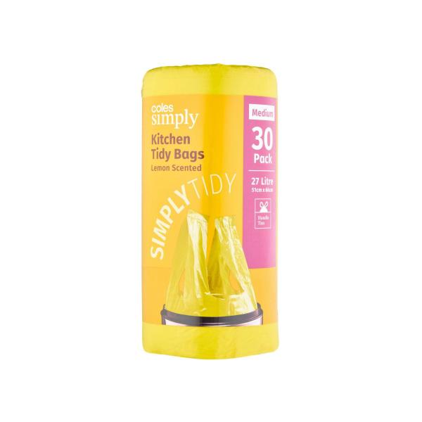 COLES SIMPLY KITCHEN TIDY BAGS LEMON SCENTED MEDIUM 30 PACK