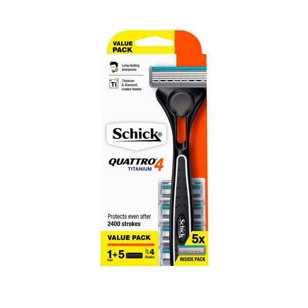 SCHICK QUATTRO HYBRID RAZOR KIT + 5 REFILLS 1 EACH