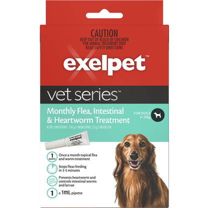 Exelpet Vet Flea Intestinal & Heartworm Treatment Small Dog Each