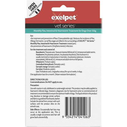 Exelpet Vet Series Flea Intestinal Worm & Heartworm Lge Dog each