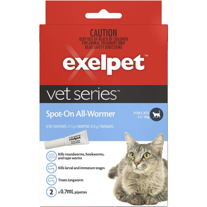 Exelpet Vet Series Spot On Allwormer For Cats 2 Pack