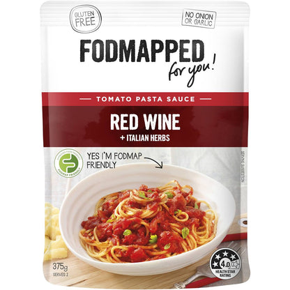 Fodmapped For You Red Wine & Italian Herbs Tomato Pasta Sauce 375G