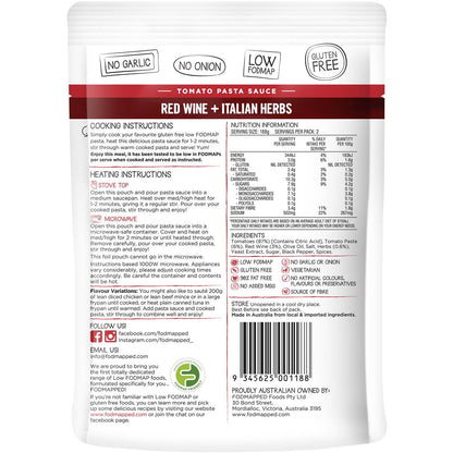 Fodmapped For You Red Wine & Italian Herbs Tomato Pasta Sauce 375G