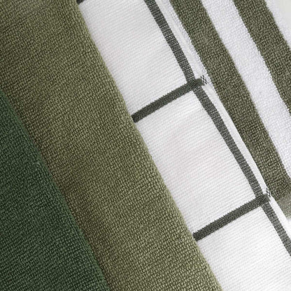 4 Pack Green Linear Terry Tea Towels