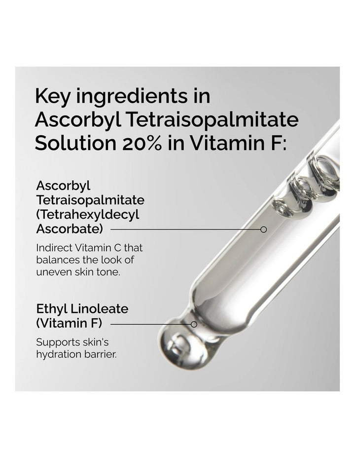 Ascorbyl Tetraisopalmitate Solution 20% in Vitamin F Serum for Hydration and Brightening 30ml