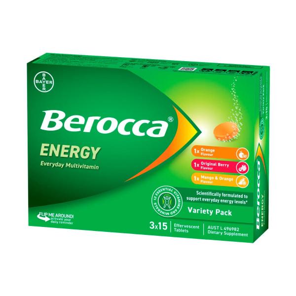 BEROCCA ENERGY EFFERVESCENT VARIETY PACK 45PK