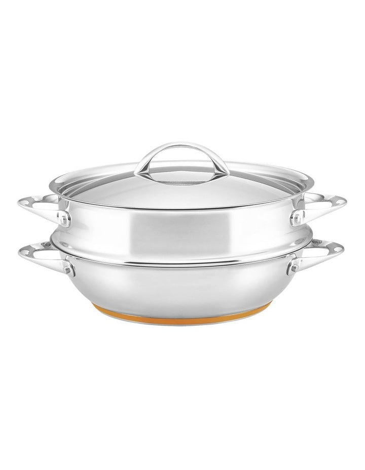 Per Vita Copper Base Induction Covered Multicooker With Steamer Insert 30cm/4.7L in Stainless Steel