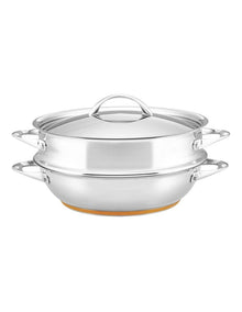 Per Vita Copper Base Induction Covered Multicooker With Steamer Insert 30cm/4.7L in Stainless Steel