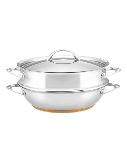 Per Vita Copper Base Induction Covered Multicooker With Steamer Insert 30cm/4.7L in Stainless Steel