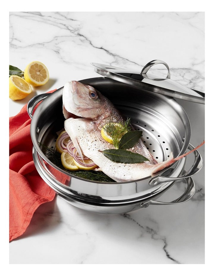 Per Vita Copper Base Induction Covered Multicooker With Steamer Insert 30cm/4.7L in Stainless Steel