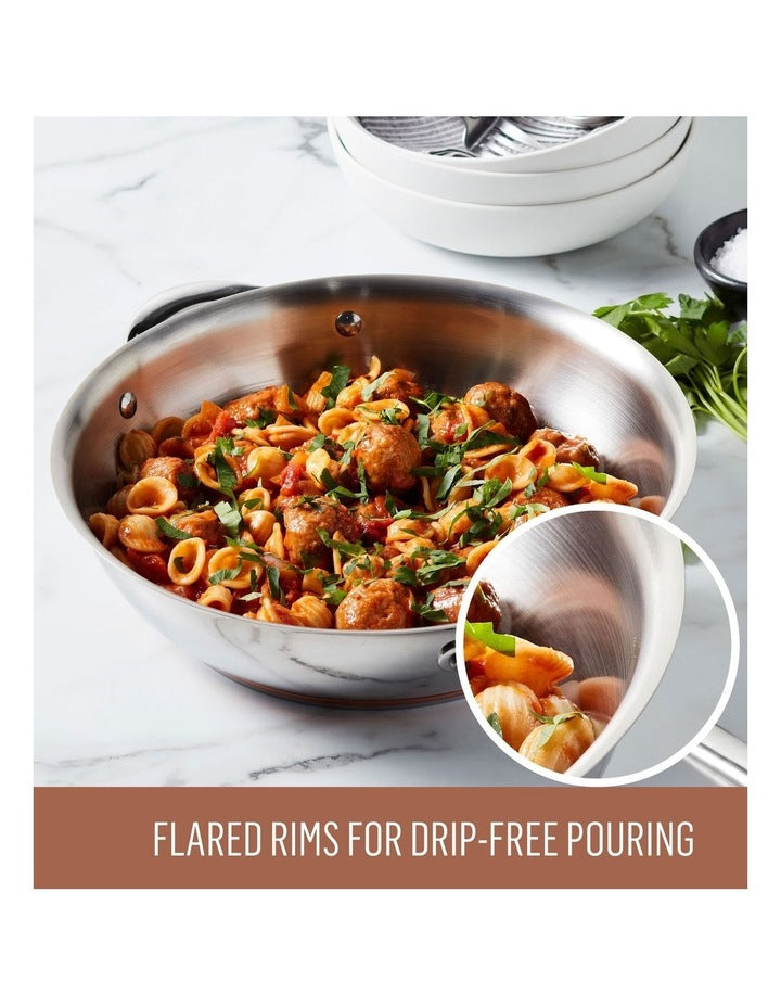 Per Vita Copper Base Induction Covered Multicooker With Steamer Insert 30cm/4.7L in Stainless Steel