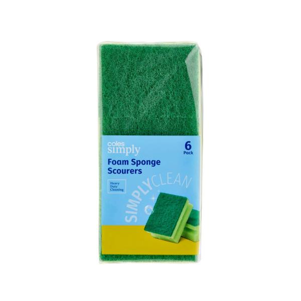 COLES SIMPLY FOAM SPONGE SCOURERS 6 PACK