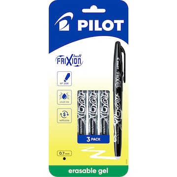 Pilot FriXion Ball Erasable Gel Pen 0.7mm Black 3 pack