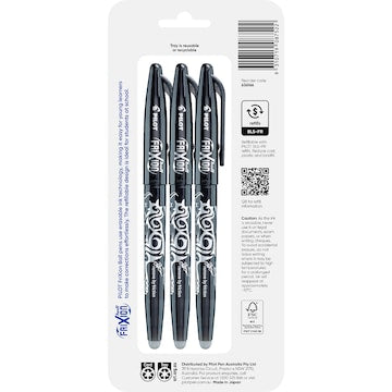 Pilot FriXion Ball Erasable Gel Pen 0.7mm Black 3 pack