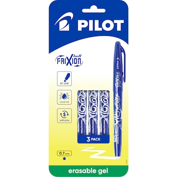 Pilot FriXion Ball Erasable Gel Pen 0.7mm Blue 3 pack