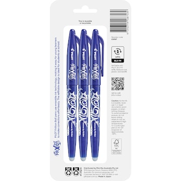 Pilot FriXion Ball Erasable Gel Pen 0.7mm Blue 3 pack