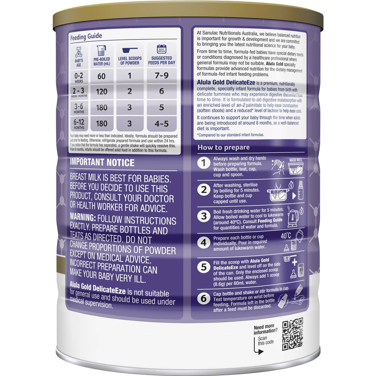 Alula Gold Delicate Eze Infant Formula 0-12M 850g