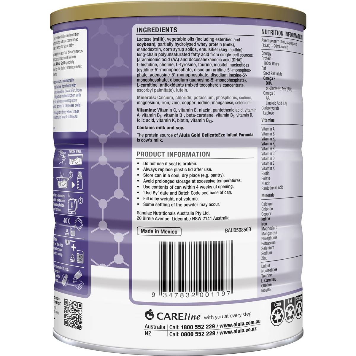 Alula Gold Delicate Eze Infant Formula 0-12M 850g