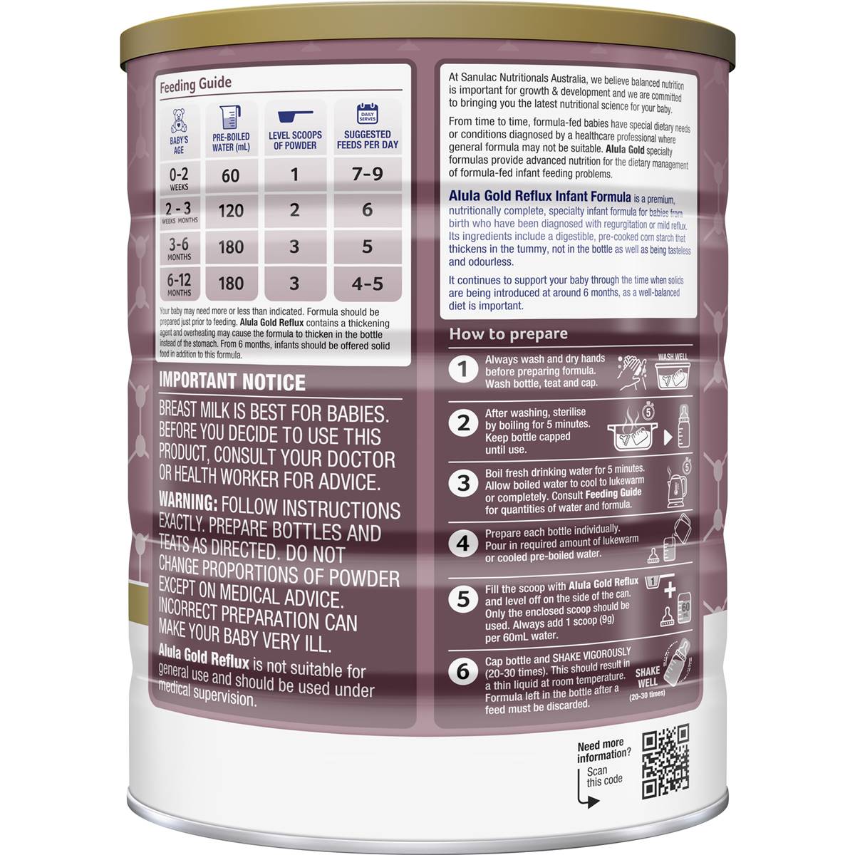 Alula Gold Reflux Infant Formula 0-12M 900g