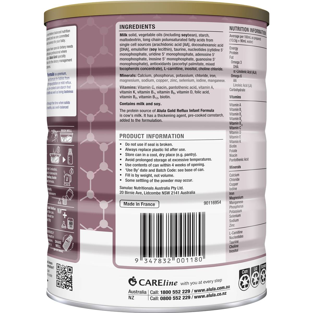 Alula Gold Reflux Infant Formula 0-12M 900g
