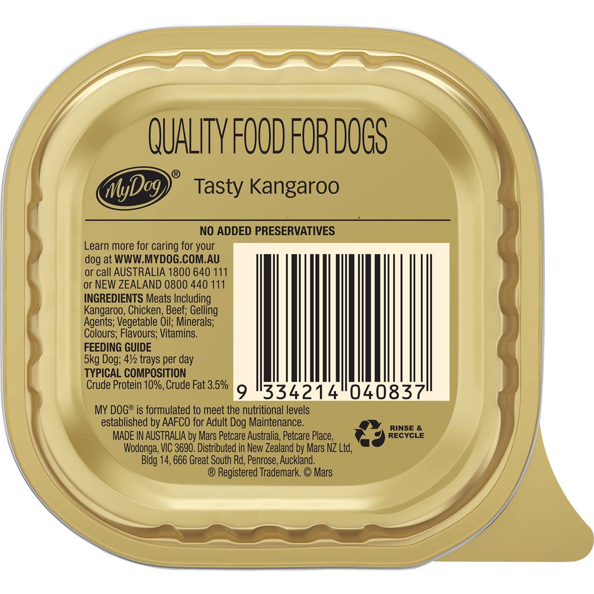 My Dog Adult Wet Dog Food Classic Loaf with Tasty Kangaroo Tray 100g
