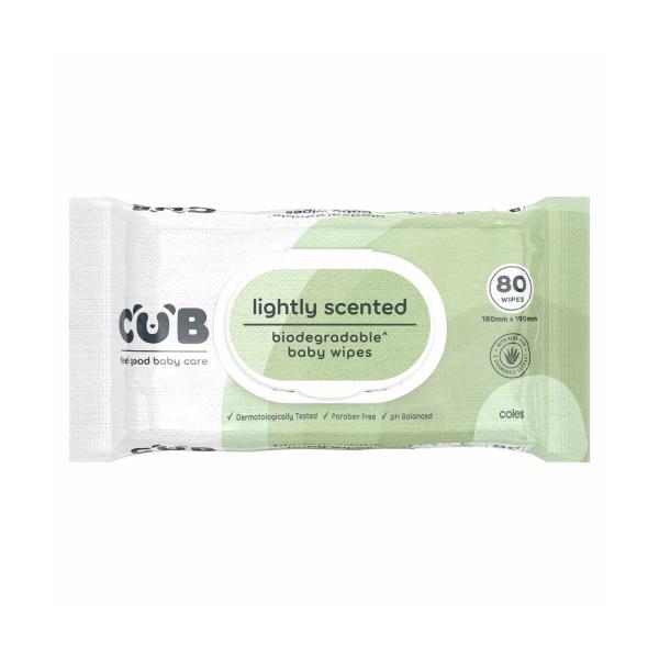CUB BIODEGRADABLE LIGHTLY SCENTED BABY WIPES 80 PACK