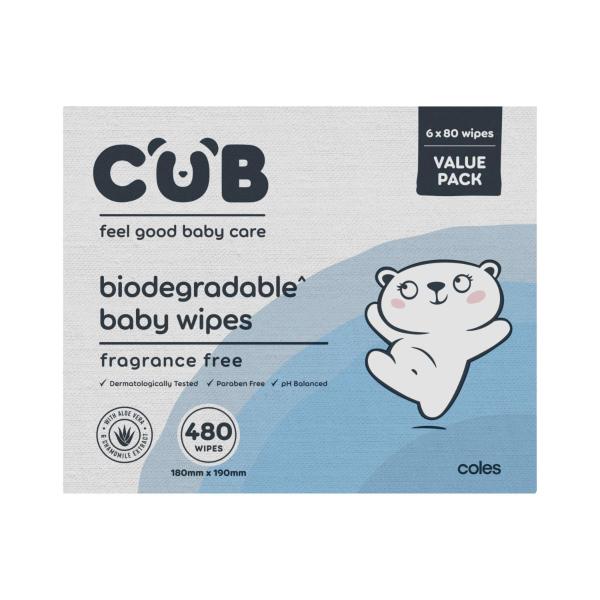CUB BIODEGRADABLE FRAGRANCE FREE BABY WIPES 480 PACK