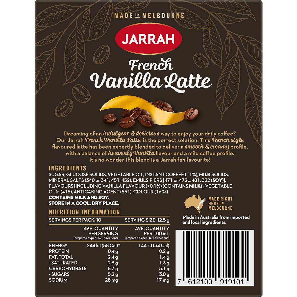 Jarrah French Vanilla Latte Satchets 10 pack