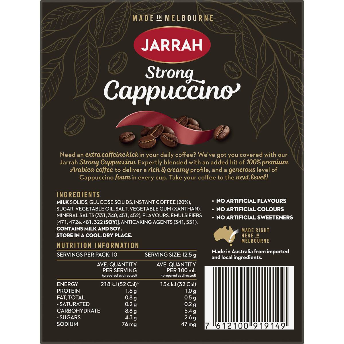 Jarrah Strong Cappuccino Sachets 10 Pack