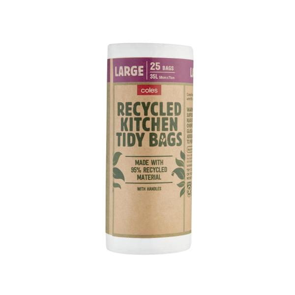COLES RECYCLED KITCHEN TIDY BAGS LARGE 25 PACK