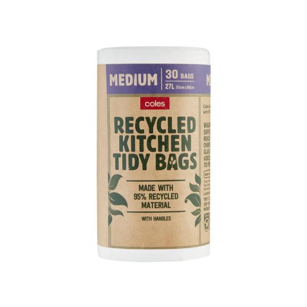 COLES RECYCLED KITCHEN TIDY BAGS MEDIUM 30 PACK