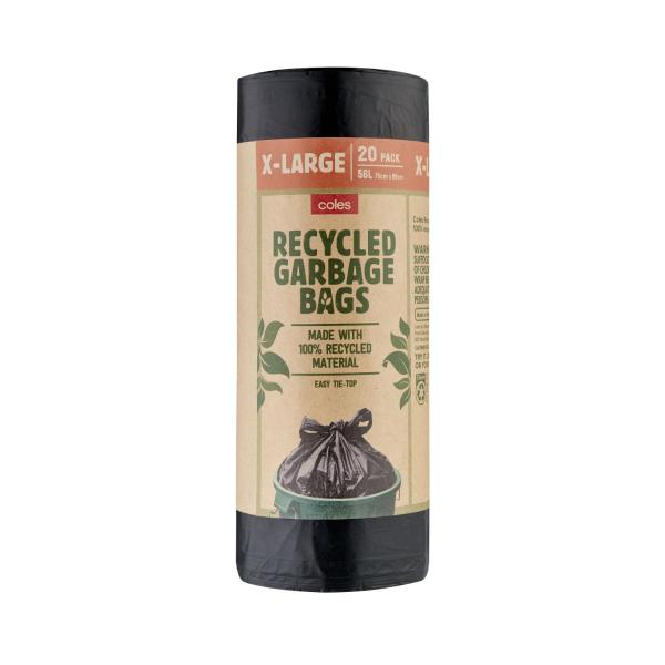 COLES RECYCLED TIE TOP GARBAGE BAGS 20 PACK