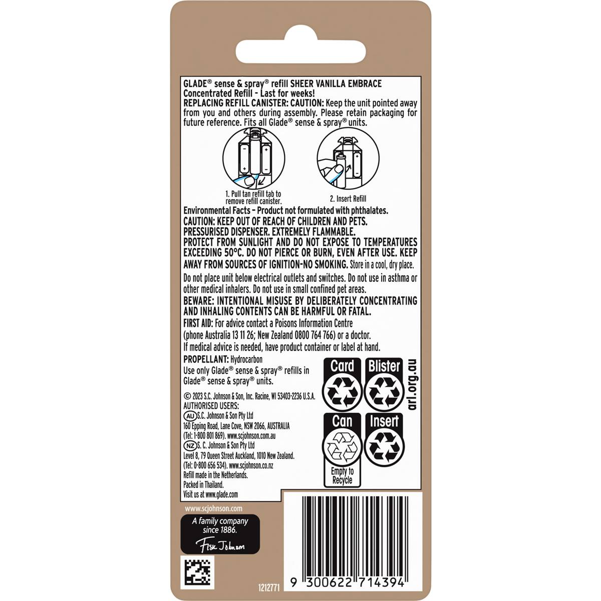 Glade Sense & Spray Air Freshener Refill Sheer Vanilla Embrace 12g