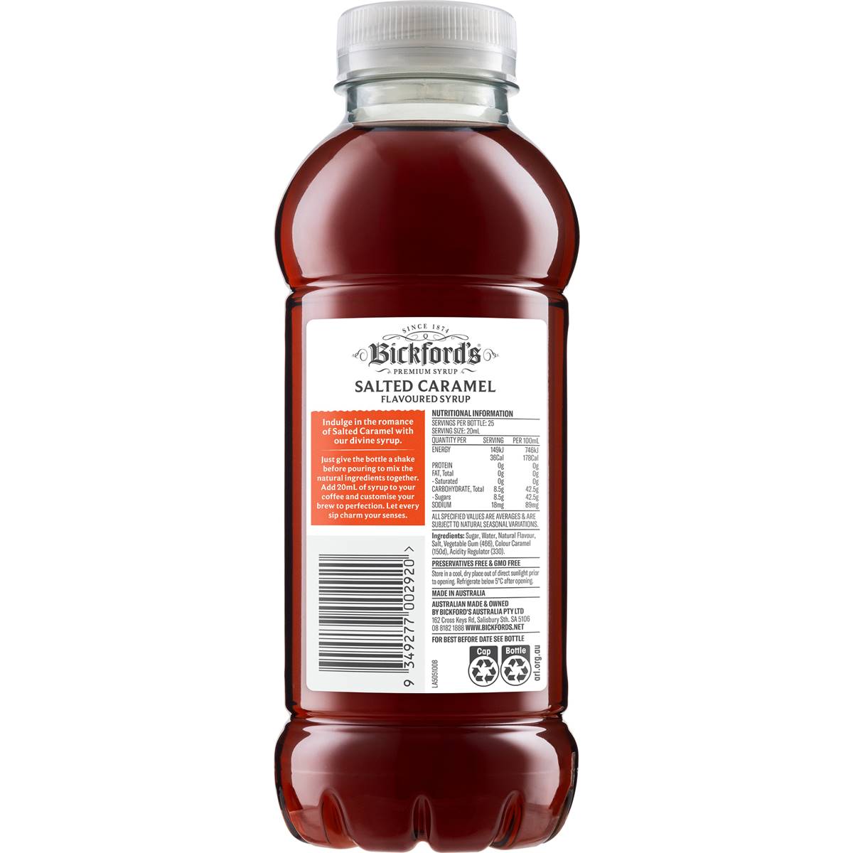 Bickford's Salted Caramel Syrup 500ml