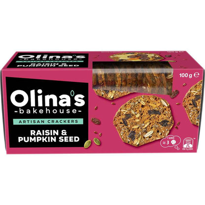 Olina's Bakehouse Artisan Crackers Biscuits Raisin & Pumpkin Seeds 100g