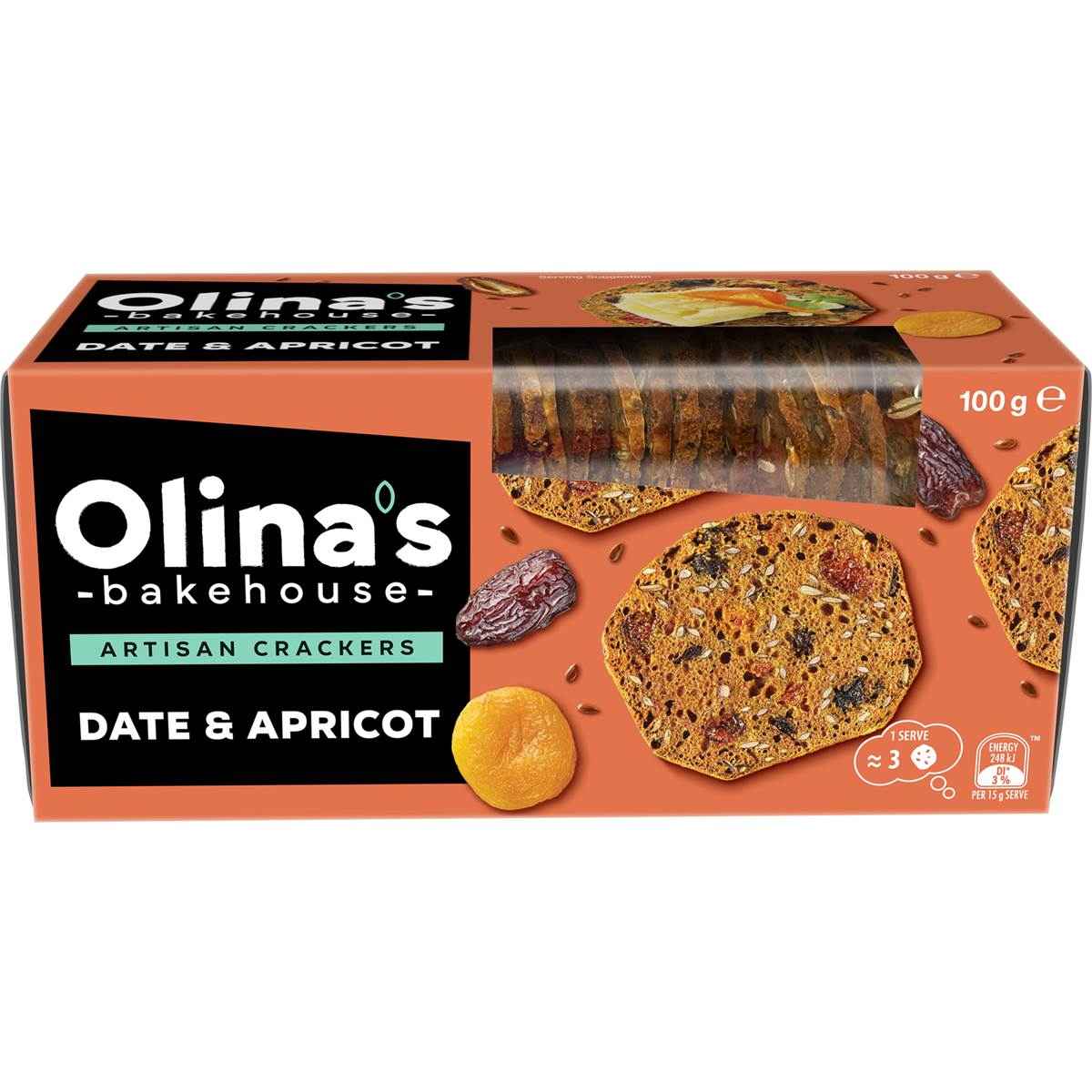 Olina's Bakehouse Artisan Crackers Biscuits Date & Apricot 100g