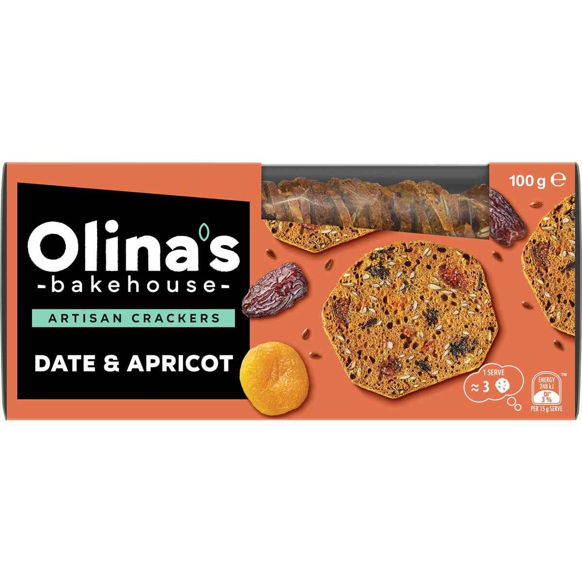 Olina's Bakehouse Artisan Crackers Biscuits Date & Apricot 100g
