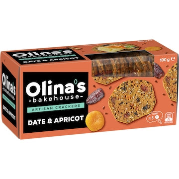 Olina's Bakehouse Artisan Crackers Biscuits Date & Apricot 100g
