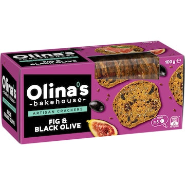 Olina's Bakehouse Artisan Crackers Biscuits Fig & Black Olive 100g