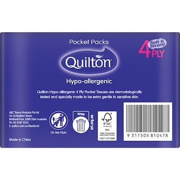Quilton Pocket Packs 4Ply Hypo Allergenic 6 pack