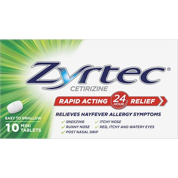 Zyrtec Rapid Acting Hayfever Allergy Relief Antihistamine Tablets 10 pack
