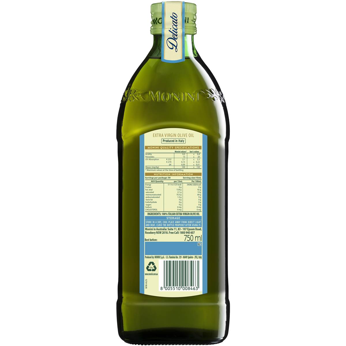 Monini Delicato Extra Virgin Olive Oil 750ml