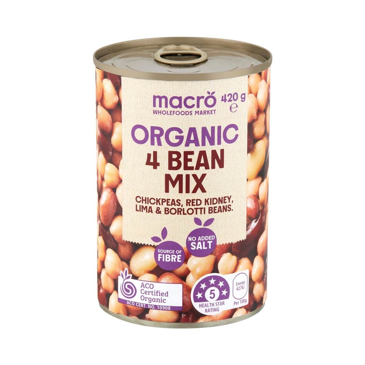 Macro Organic 4 Bean Mix No Added Salt 420g
