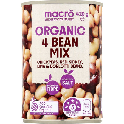 Macro Organic 4 Bean Mix No Added Salt 420g