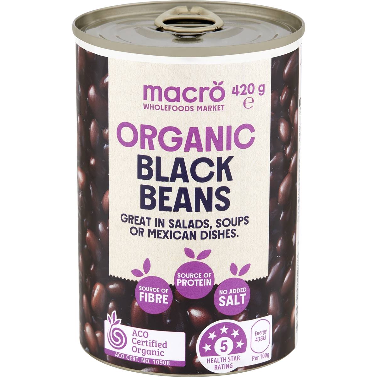Macro Organic Black Bean No Added Salt 420g